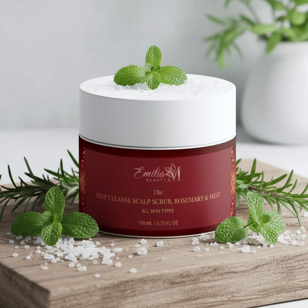 Emilia M Beauty Deep Cleanse Scalp Scrub Rosemary Mint removes buildup and unclogs follicles 170ml