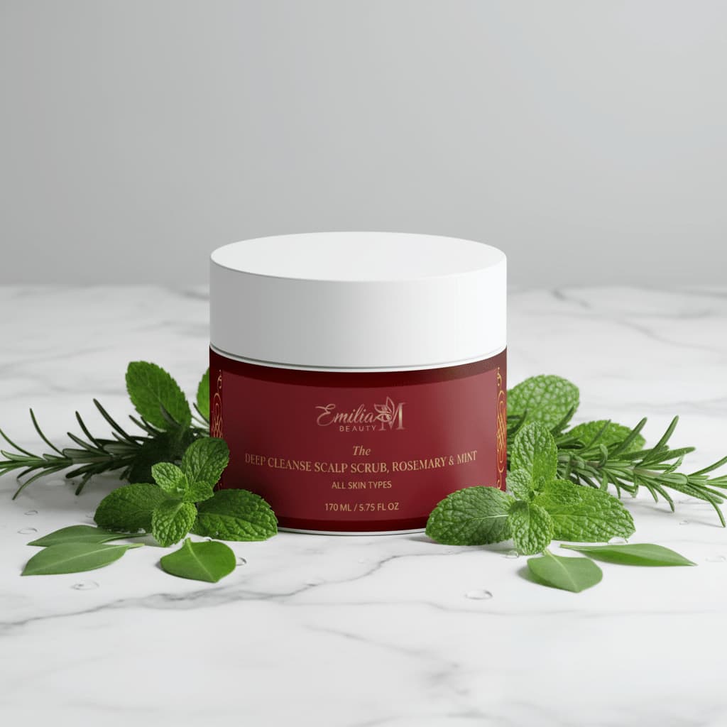 Emilia M Beauty Deep Cleanse Scalp Scrub Rosemary Mint stimulates circulation and soothes scalp 170ml