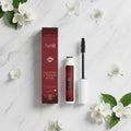 Emilia M Beauty Lengthening & Volumising Mascara 6ml with box and wand on white marble with jasmine flowers
