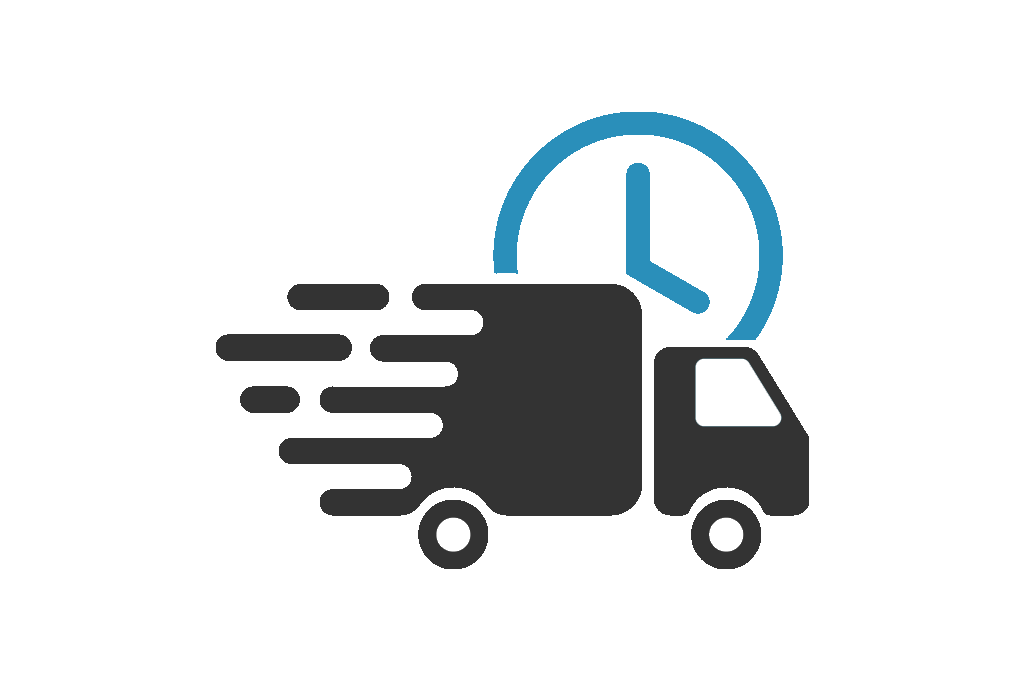 Emilia M Beauty Icon of a delivery truck with a clock, symbolizing fast delivery.