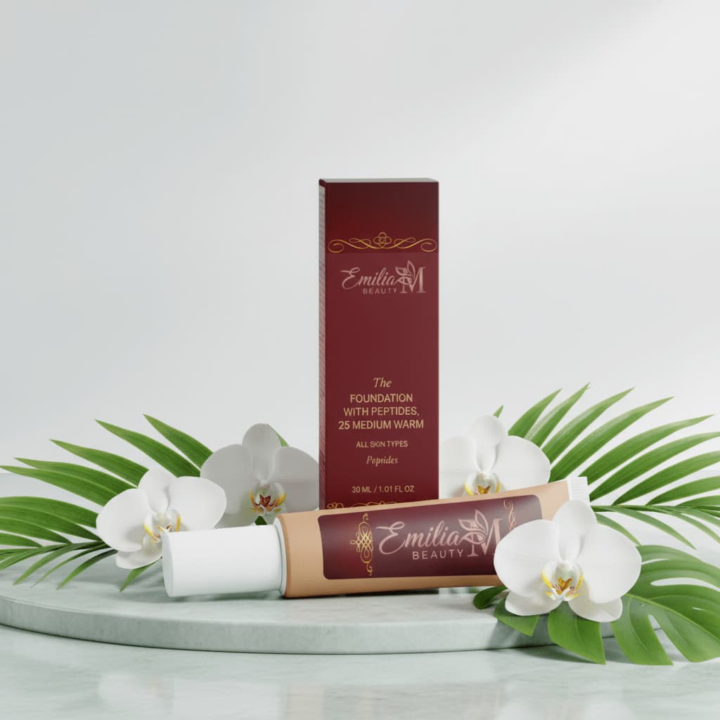 Emilia M Beauty Foundation with Peptides 25 Medium Warm natural skin-like finish buildable coverage 30ml