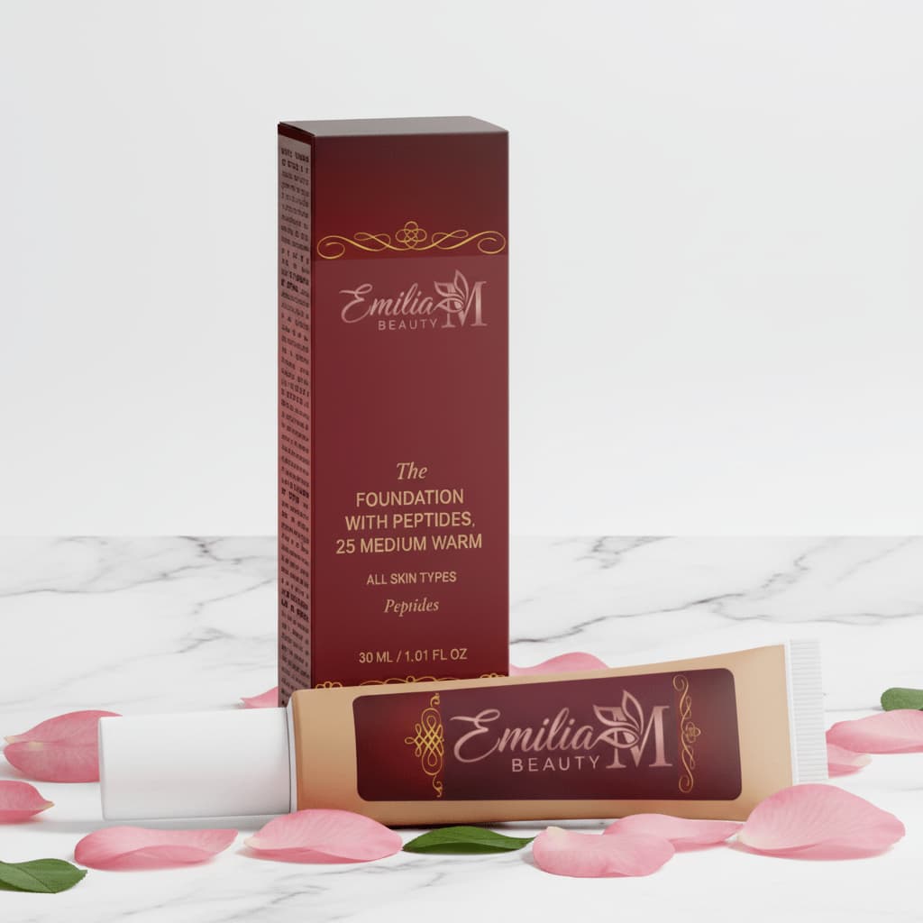 Emilia M Beauty Foundation with Peptides 25 Medium Warm seamless blend for all skin types 30ml
