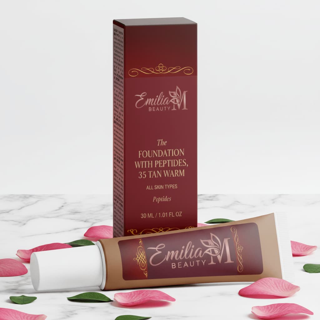 Emilia M Beauty Foundation with Peptides 35 Tan Warm seamless blend for all skin types 30ml