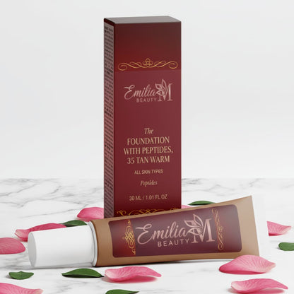 Emilia M Beauty Foundation with Peptides 35 Tan Warm seamless blend for all skin types 30ml