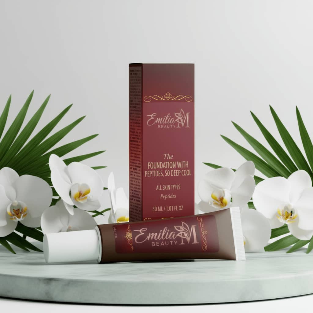 Emilia M Beauty Foundation with Peptides 50 Deep Cool natural skin-like finish buildable coverage 30ml