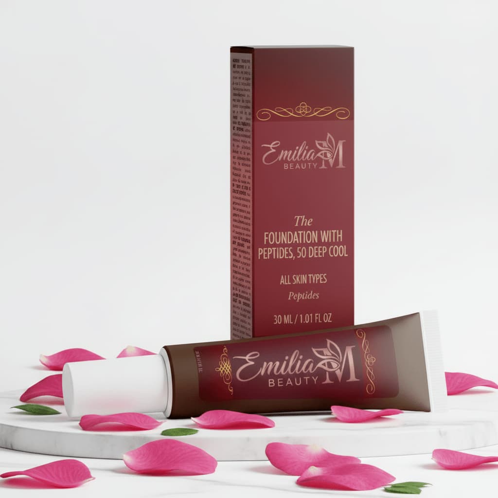 Emilia M Beauty Foundation with Peptides 50 Deep Cool seamless blend for all skin types 30ml