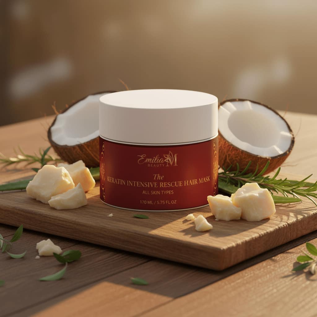 Emilia M Beauty Keratin Intensive Rescue Hair Mask transforms dry damaged hair into silky strong locks 170ml