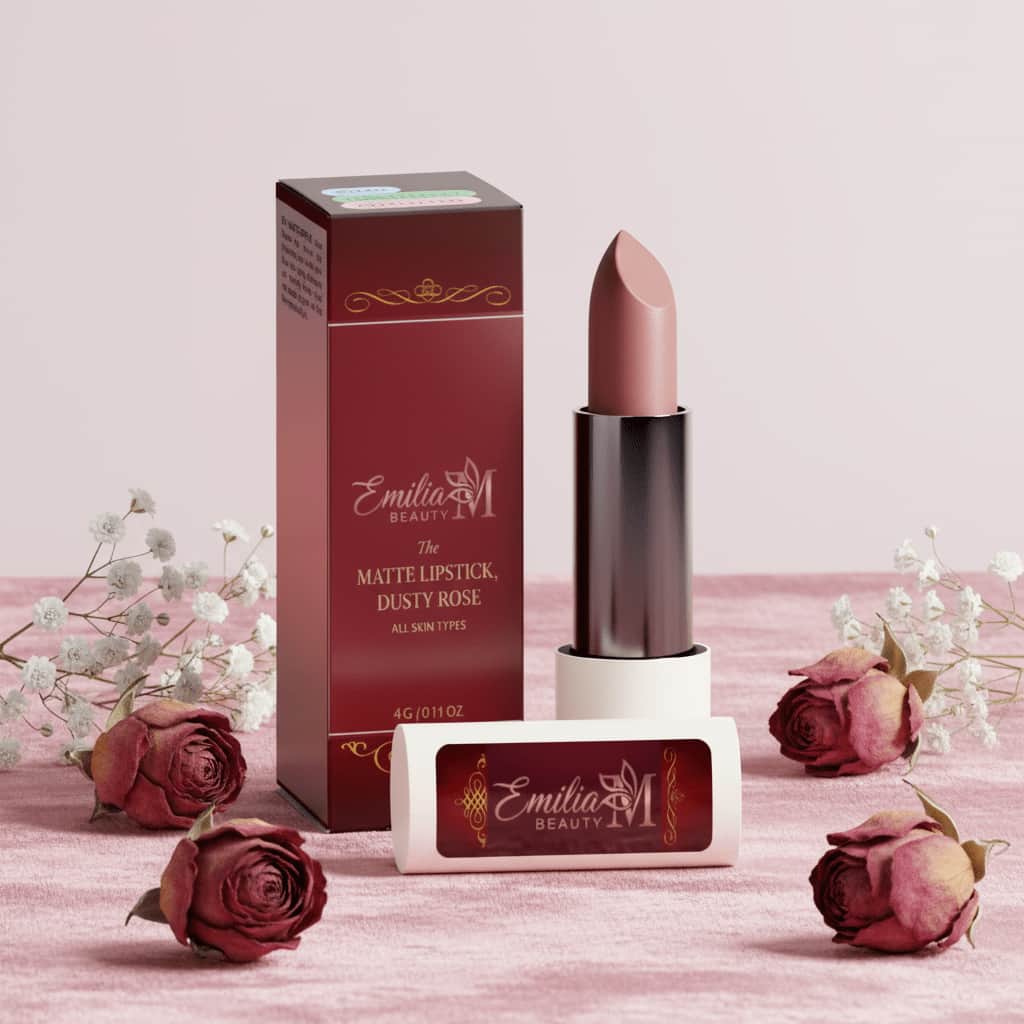Emilia M Beauty Matte Lipstick Dusty Rose comfortable matte wear no drying no cracking 4g