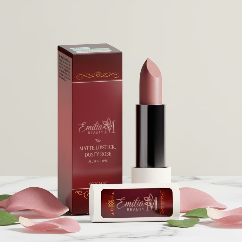 Emilia M Beauty Matte Lipstick Dusty Rose intense pigment one swipe full coverage 4g