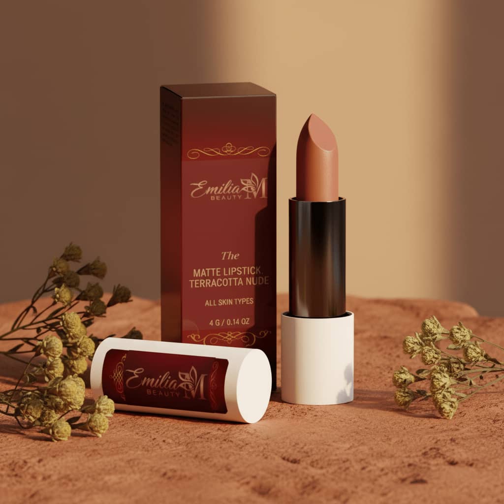 Emilia M Beauty Matte Lipstick Terracotta Nude rich terracotta pigment bold yet natural shade 4g