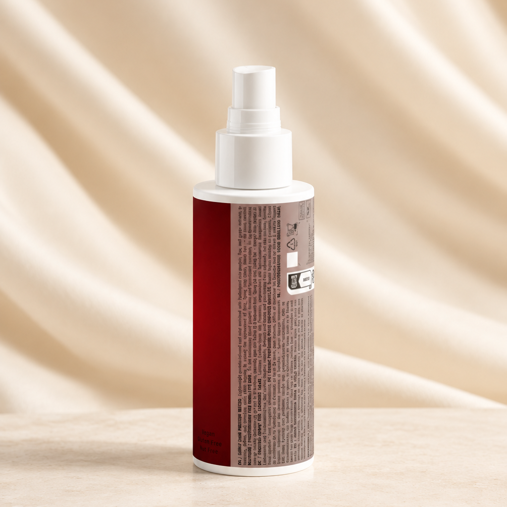Back label of the Emilia M Beauty Anti-frizz Curly Hair Texture Mist spray bottle