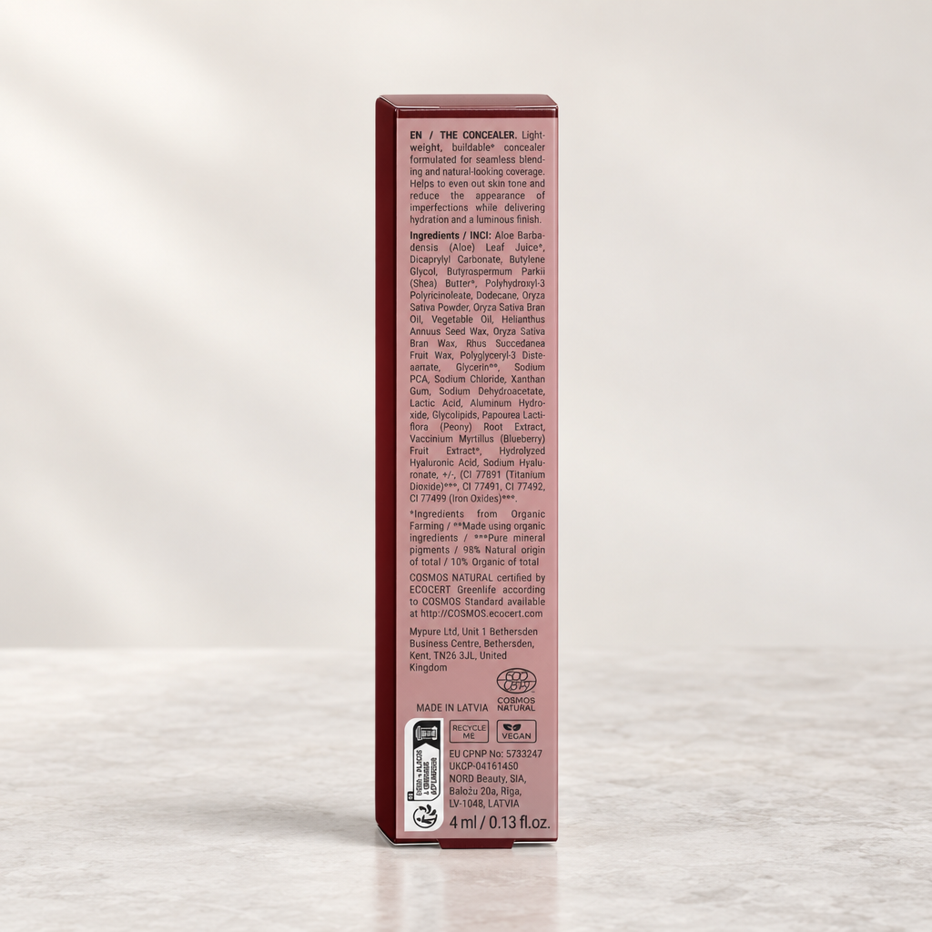 Back of Emilia M Beauty Correcting Concealer 05 Light Cool packaging with product information