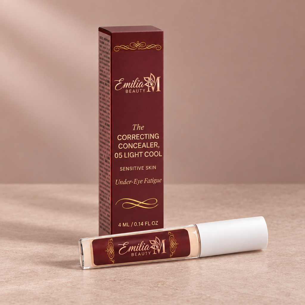 Emilia M Beauty Correcting Concealer 05 Light Cool against a soft pink beige background