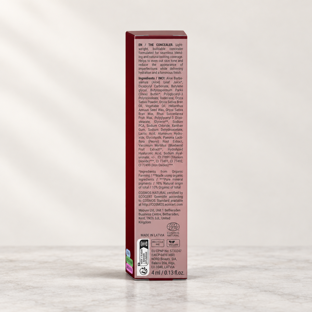 Back of Emilia M Beauty Correcting Concealer 15 Medium Cool packaging showing product information