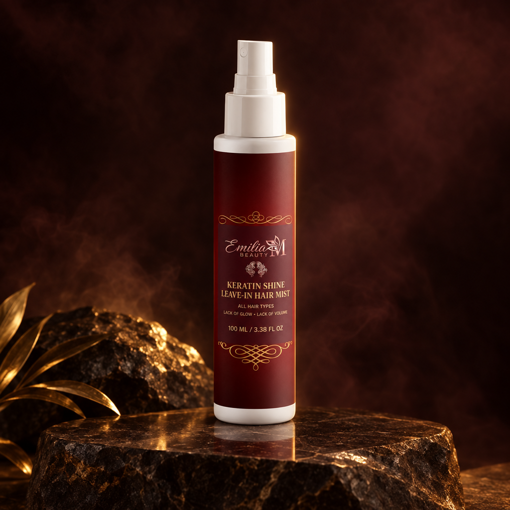 Close-up of Emilia M Beauty Keratin Shine Leave-In Hair Mist 100ml