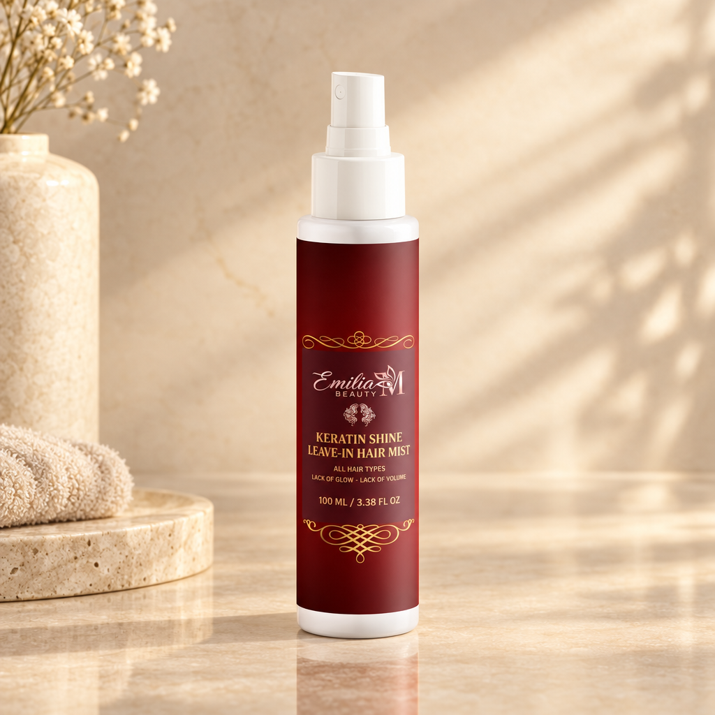 Emilia M Beauty Keratin Shine Leave-In Hair Mist 100ml bottle