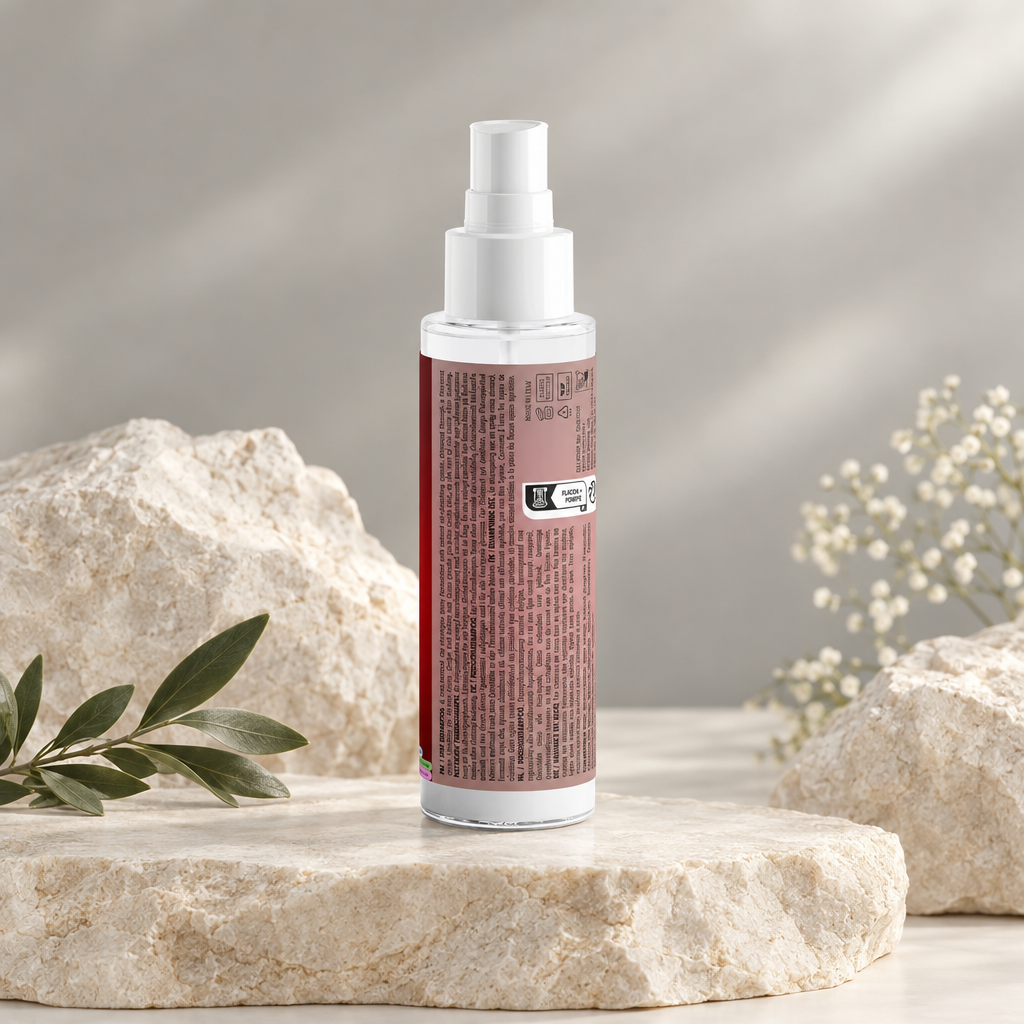Back of Emilia M Beauty Quick Refresh Dry Shampoo Spray 100ml bottle showing product information