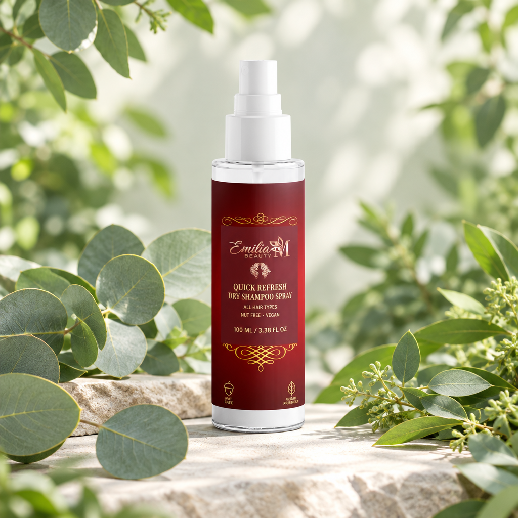 Emilia M Beauty Quick Refresh Dry Shampoo Spray 100ml with eucalyptus leaves