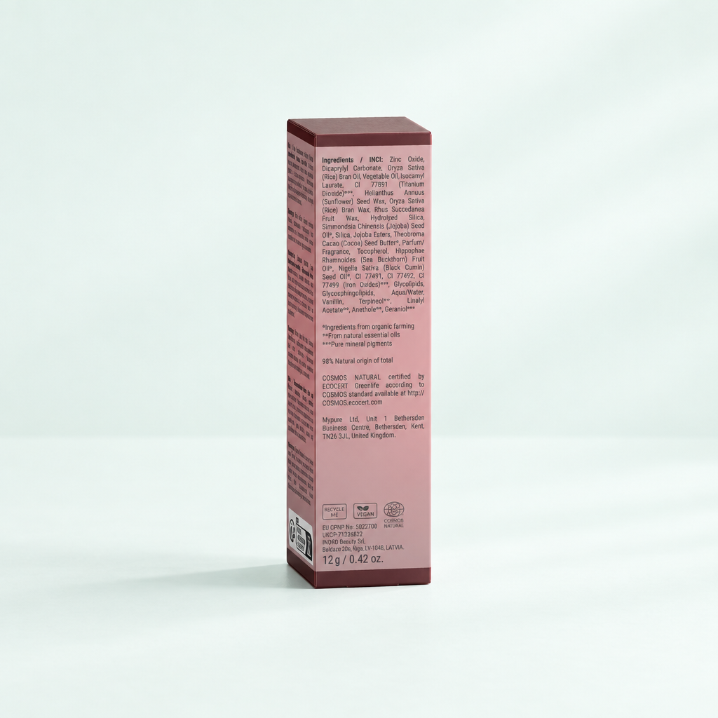 Back of Emilia M Beauty SPF50 Mineral Sunscreen Stick No Tint packaging with product information